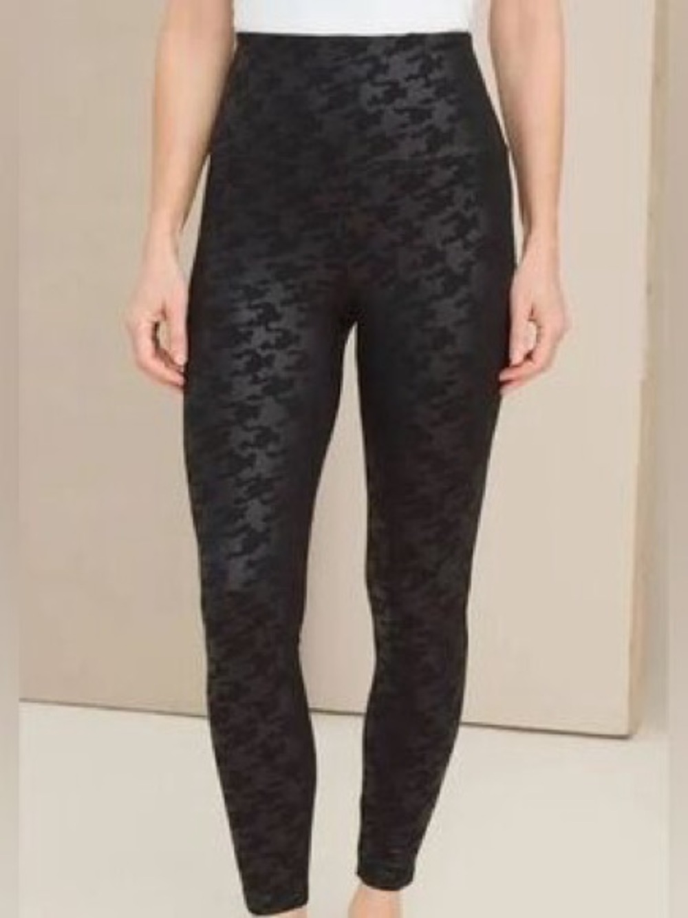 Chicos Zenergy Houndstooth Black Foil Leggings Stretch Size 3 / US 16 - 18